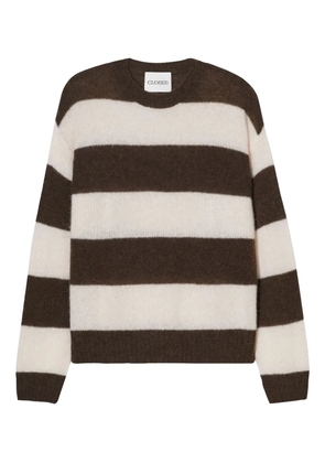 Closed striped crew-neck sweater - White