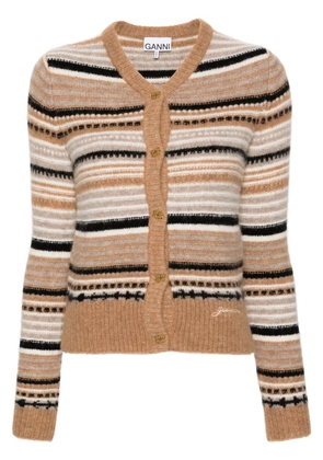 GANNI logo-buttons striped cardigan - Neutrals