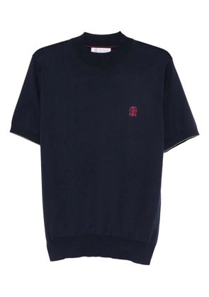 Brunello Cucinelli embroidered-logo knitted T-shirt - Blue