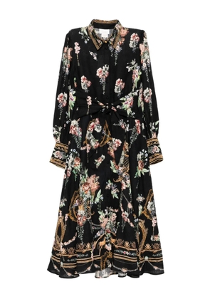 Camilla floral-print linen dress - Black