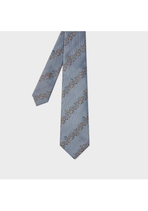 Paul Smith Blue Embroidery Floral Stripe Tie