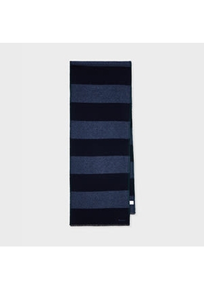 Paul Smith Navy Stripe Blanket Stitch Scarf Blue