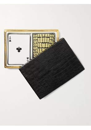 L'Objet - Crocodile-Effect Gold-Plated Porcelain Box with Two Decks of Playing Cards - Men - Black