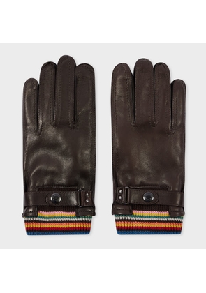 Paul Smith Brown Leather 'Signature Stripe' Cuff Gloves