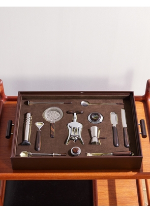 Lorenzi Milano - Ebony, Leather and Stainless Steel Bar Set - Men - Black