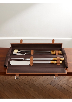 Lorenzi Milano - Bamboo, Leather and Stainless Steel Travel BBQ Set - Men - Brown