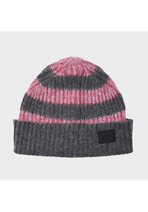 Paul Smith Women's Pink and Grey Lambswool-Blend Block Stripe Beanie