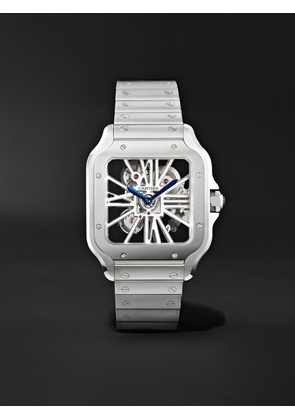 Cartier - Santos de Cartier Skeleton Hand-Wound 39.8mm Interchangeable Stainless Steel and Alligator Watch - Men - Silver