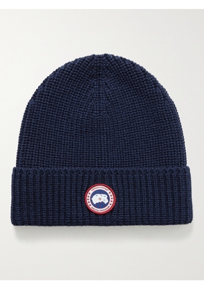 Canada Goose - Logo-Appliquéd Ribbed Wool Beanie - Men - Blue