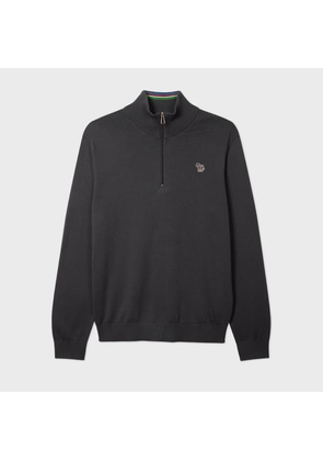 PS Paul Smith Dark Grey Organic Cotton Half Zip Zebra Logo Sweater