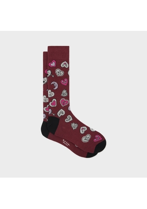 Paul Smith Burgundy 'Hearts and Stars' Cotton-Blend Socks Red