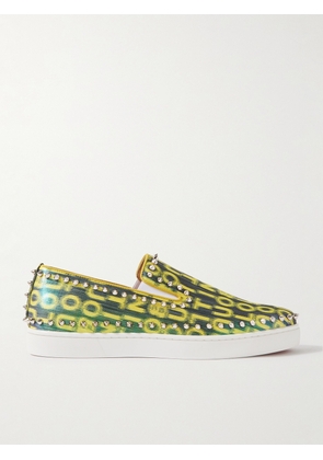 Christian Louboutin - Pik Boat Spiked Glittered Logo-Print Canvas Slip-On Sneakers - Men - Yellow - EU 41