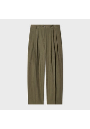 Paul Smith Women's Khaki Pleated Linen Trousers Green