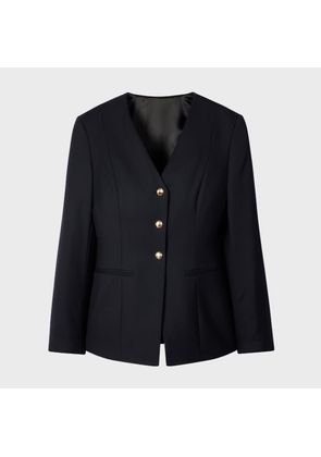 Paul Smith Women's A Suit To Travel In - Navy Collarless Tailored Blazer Blue