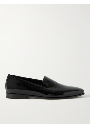 Manolo Blahnik - Mario Grosgrain-Trimmed Patent-Leather Loafers - Men - Black - UK 7