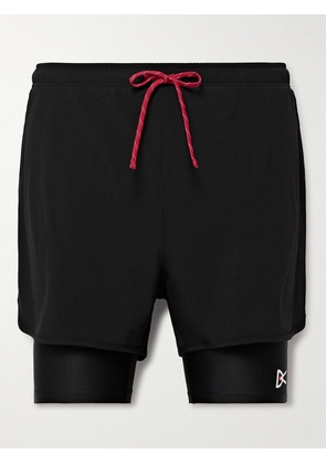 DISTRICT VISION - Straight-Leg Layered Logo-Print Stretch-Jersey Drawstring Shorts - Men - Black - S