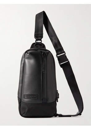 Master-Piece - Slick Logo-Appliquéd Leather and CORDURA® Barastec Nylon Sling Backpack - Men - Black