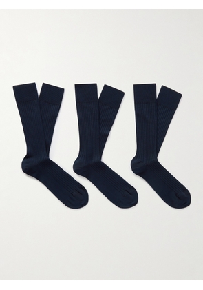 NN07 - Three-Pack Ribbed Cotton-Blend Socks - Men - Blue