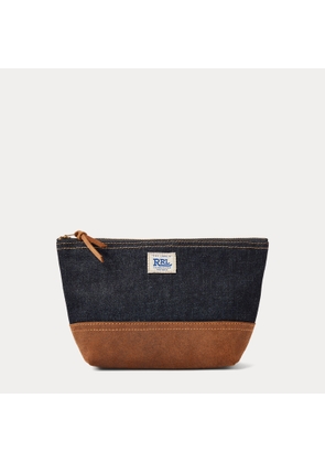 Suede-Trim Denim Pouch