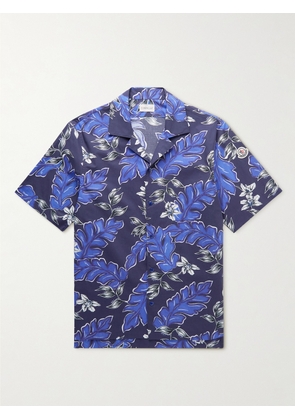 Moncler - Camp-Collar Logo-Appliquéd Printed Cotton-Poplin Shirt - Men - Blue - XS