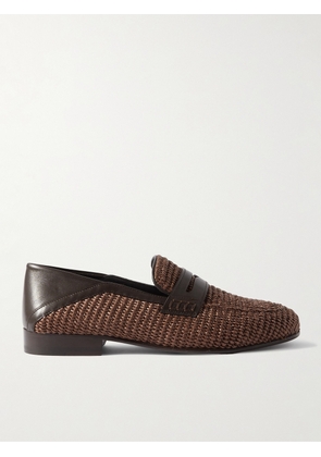 Manolo Blahnik - Padstow Leather-Trimmed Raffia Loafers - Men - Brown - UK 6