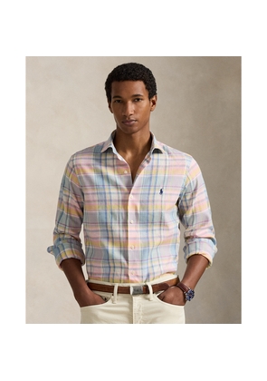 Custom Fit Plaid Linen-Blend Shirt