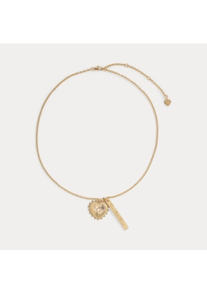 Gold-Plated Heart & Logo Charm Necklace