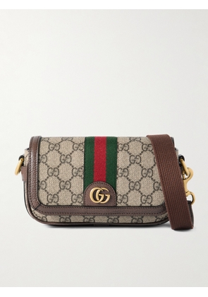 Gucci - Ophidia Mini Leather-Trimmed Monogrammed Coated-Canvas Messenger Bag - Men - Neutrals