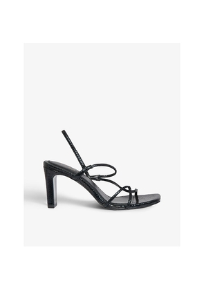 Womens Sandro Faye Snakeskin-Embossed Leather Strappy Sandals