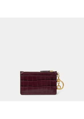 Croc-Embossed Leather Zip Card Case
