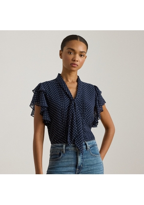 Polka-Dot Georgette Tie-Neck Blouse