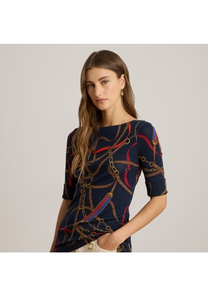 Belting-Print Cotton Boatneck T-Shirt