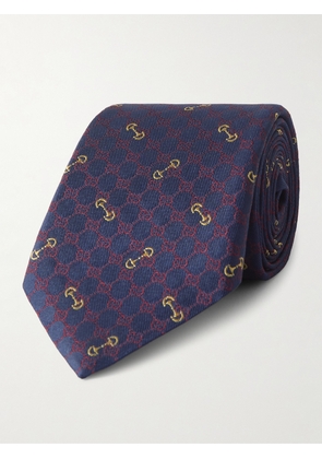 Gucci - 7cm Logo-Embroidered Silk-Jacquard Tie - Men - Blue