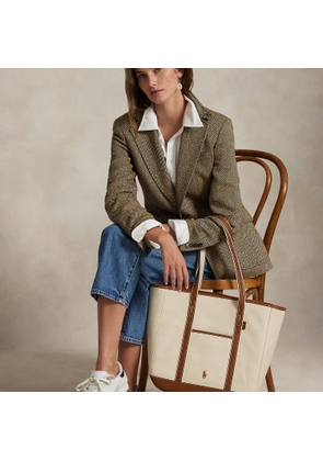 Leather-Trim Canvas Medium Shopper Tote