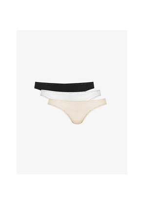 Womens Stripe & Stare Basics Low-Rise Stretch-Woven Pack Of Four Thongs