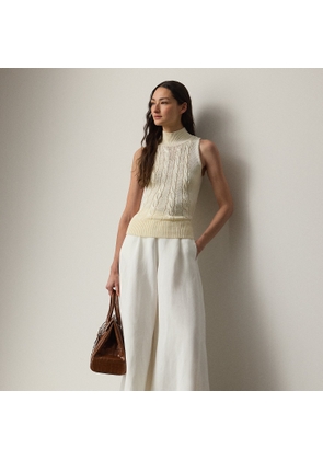 Cable-Knit Silk Sleeveless Roll Neck