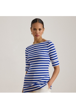 Striped Stretch Cotton Boatneck T-Shirt