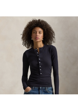Rib-knit Cotton Henley Shirt