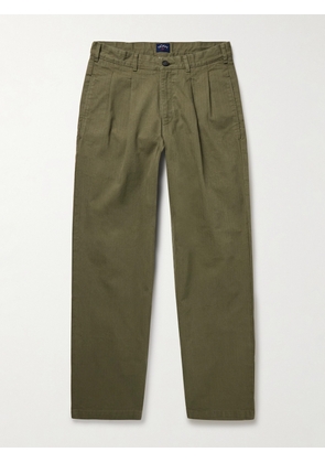 Noah - Straight-Leg Pleated Herringbone Cotton Trousers - Men - Green - UK/US 28