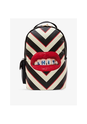 Womens Seletti Wears Toiletpaper Lipstick-Print Striped Faux-Leather Backpack