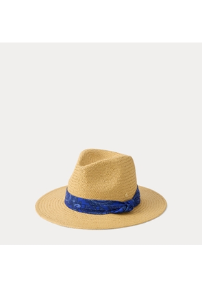 Paisley-Scarf-Trim Straw Fedora