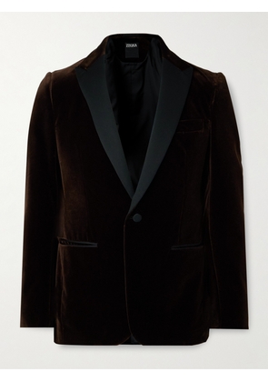 Zegna - Satin-Trimmed Cotton-Velvet Tuxedo Jacket - Men - Brown - IT 48