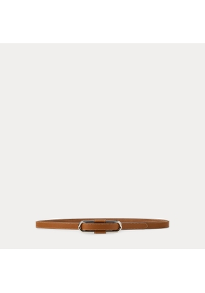 Oval-Buckle Calfskin Skinny Belt