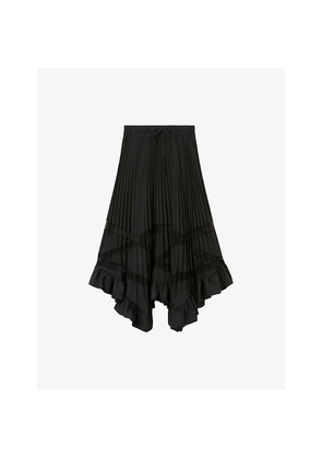 Womens Claudie Pierlot Seloda Pleated Ruffled Woven Maxi Skirt