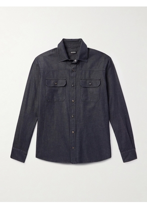 Zegna - Slim-Fit Cotton and Linen-Blend Twill Shirt - Men - Black - S
