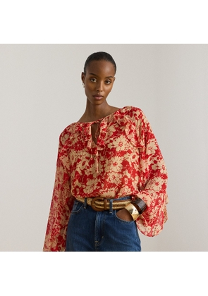 Floral Ruffle-Trim Georgette Blouse