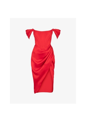 Womens House of CB Loretta Off-Shoulder Satin Midi Dress