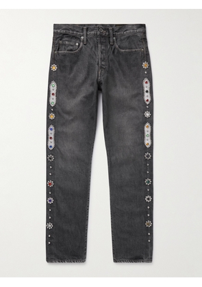 KAPITAL - Monkey CISCO Straight-Leg Embellished Leather-Trimmed Jeans - Men - Gray - UK/US 30