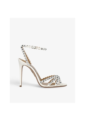 Womens Aquazzura Tequila 105 Crystal-Embellished Leather Heeled Sandals