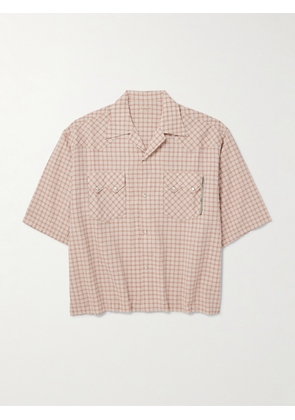 KAPITAL - Camp-Collar Logo-Appliquéd Checked Cotton and Linen-Blend Seersucker Western Shirt - Men - Orange - 1